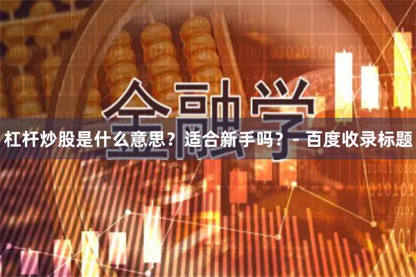 杠杆炒股是什么意思？适合新手吗？- 百度收录标题